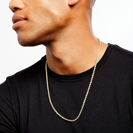 3.15mm Glitter Rope Chain Necklace in Hollow 10K Gold - 24"
