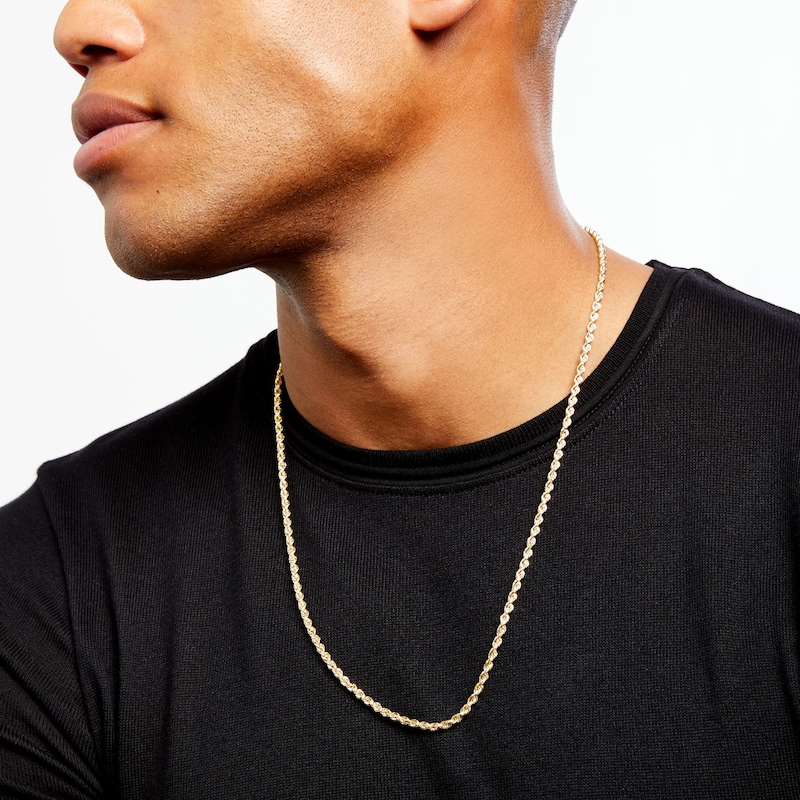 Main Image 2 of 3.15mm Glitter Rope Chain Necklace in Hollow 10K Gold - 24"