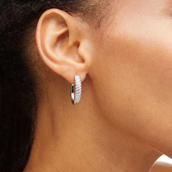 1/4 CT. T.w. Diamond Cascading Wave Hoop Earrings in Sterling Silver