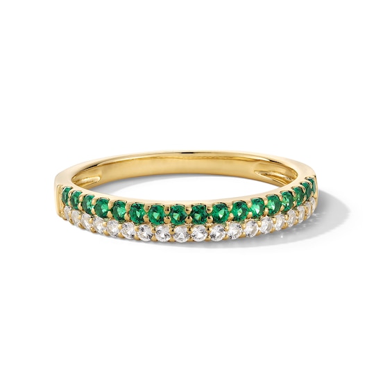 Lab-Created Emerald and 1/5 CT. T.w. Diamond Double Row Band in Sterling Silver with 14K Gold Plate