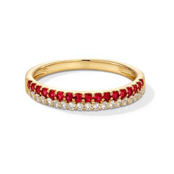 Lab-Created Ruby and 1/5 CT. T.w. Diamond Double Row Band in Sterling Silver with 14K Gold Plate