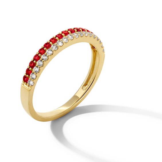 Lab-Created Ruby and 1/5 CT. T.w. Diamond Double Row Band in Sterling Silver with 14K Gold Plate