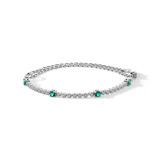 Lab-Created Emerald and 1/10 CT. T.w. Diamond Station Line Bracelet in Sterling Silver - 9.0"