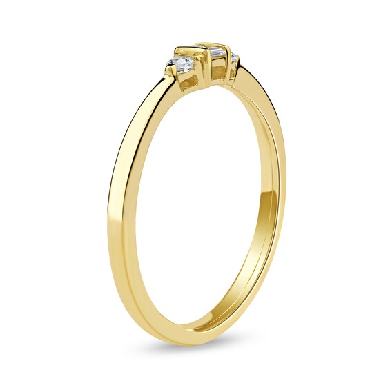 1/10 CT. T.w. Baguette and Round Certified Lab-Grown Diamond Three Stone Ring in 10K Gold (F/Si2)
