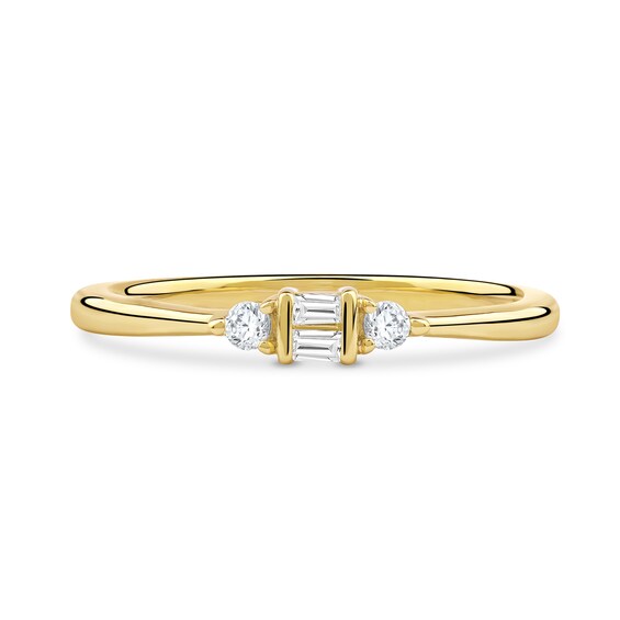 1/10 CT. T.w. Baguette and Round Certified Lab-Grown Diamond Three Stone Ring in 10K Gold (F/Si2)