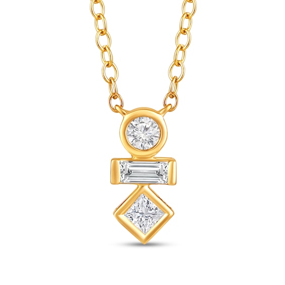 1/4 CT. T.w. Multi-Shaped Certified Lab-Grown Diamond Linear Three Stone Necklace in 10K Gold (F/Si2)