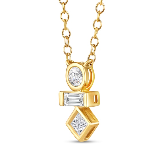 1/4 CT. T.w. Multi-Shaped Certified Lab-Grown Diamond Linear Three Stone Necklace in 10K Gold (F/Si2)
