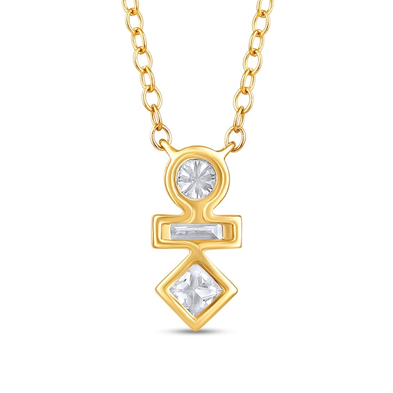 1/4 CT. T.w. Multi-Shaped Certified Lab-Grown Diamond Linear Three Stone Necklace in 10K Gold (F/Si2)