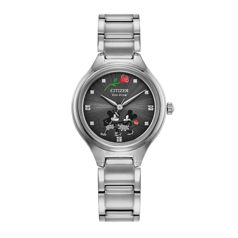 Main Image 1 of Ladies' Citizen Eco-Drive® Mickey Mouse and Minnie Mouse Tango Crystal Accent Watch with Grey Dial (Model: FE2101-58W)