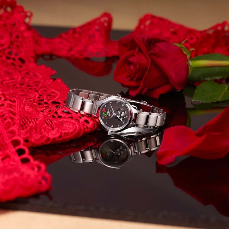 Main Image 4 of Ladies' Citizen Eco-Drive® Mickey Mouse and Minnie Mouse Tango Crystal Accent Watch with Grey Dial (Model: FE2101-58W)