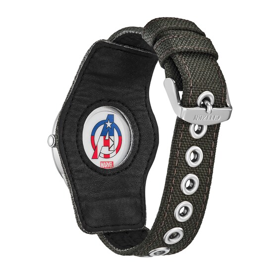 Men's Citizen Eco-DriveÂ® Â©Marvel Captain America Forever Grey Nylon Cuff Band Watch with Black Dial (Model: Bv1140-00W)