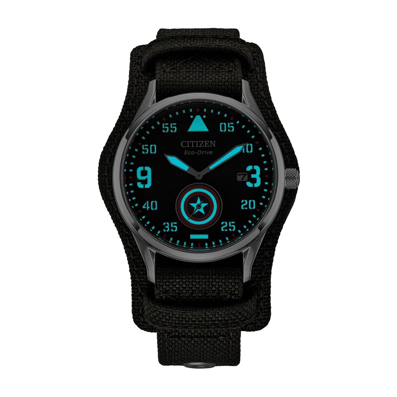 Main Image 4 of Men's Citizen Eco-Drive® ©MARVEL Captain America Forever Grey Nylon Cuff Band Watch with Black Dial (Model: BV1140-00W)
