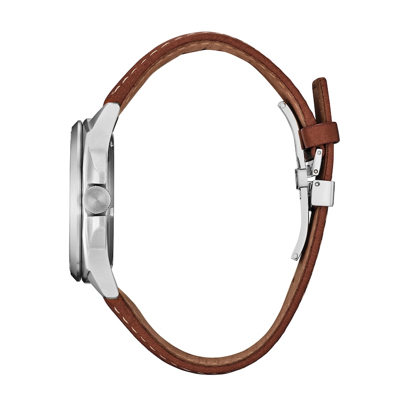 Main Image 2 of Men's Citizen Eco-Drive® ©Marvel Avengers Brown Leather Strap Watch with Black Dial (Model: AW1721-08W)