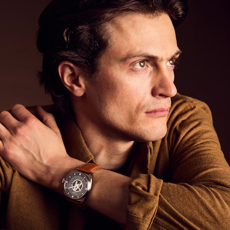 Main Image 5 of Men's Citizen Eco-Drive® ©Marvel Avengers Brown Leather Strap Watch with Black Dial (Model: AW1721-08W)