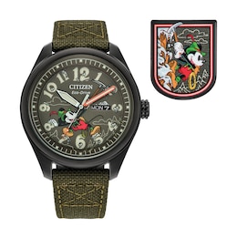 Men's Citizen Eco-Drive® Mickey Mouse Alpine Climber Green Strap Watch and Pin Box Set (Model: AW0148-47W)