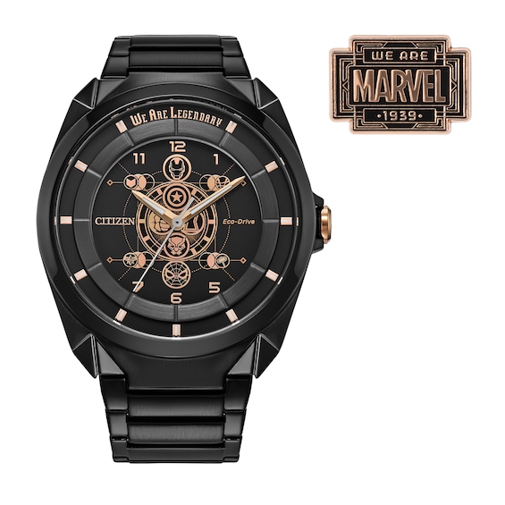 Men's Limited Edition Citizen Eco-Drive® ©Marvel Avengers Black IP Watch and Pin Box Set (Model: Aw2085-61W)