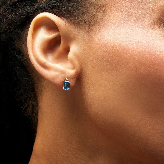 Effyâ¢ Collection Emerald-Cut Swiss Blue Topaz and Diamond Accent Stud Earrings in 14K Gold