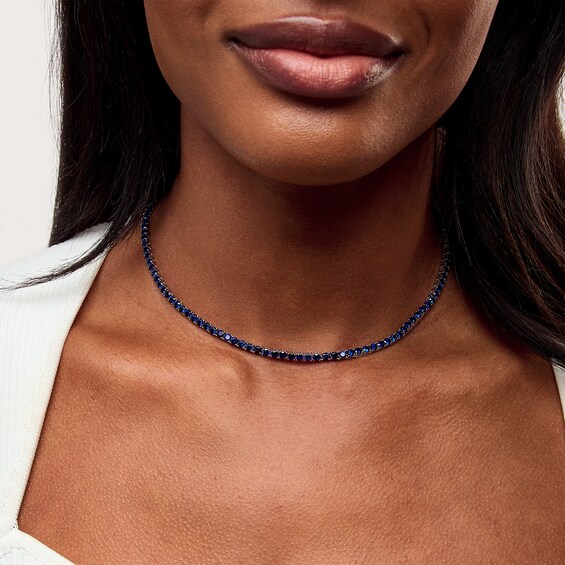 Blue Lab-Created Sapphire Tennis Necklace in Sterling Silver