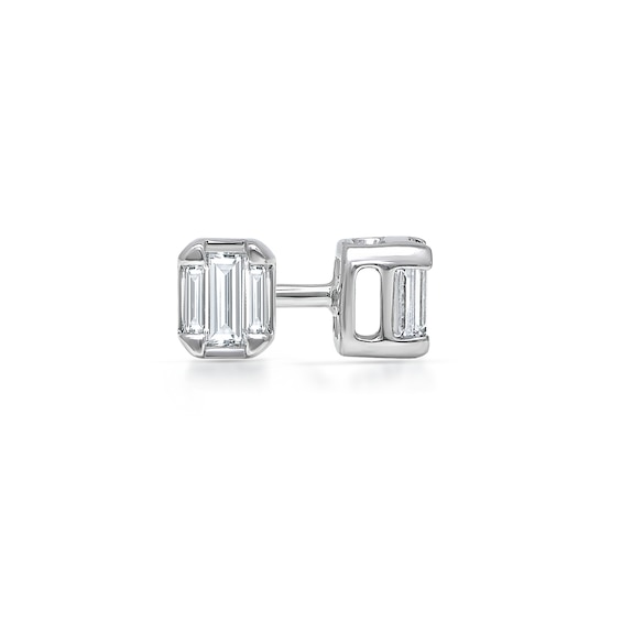 1/10 CT. T.w. Emerald-Shaped Certified Lab-Grown Multi-Diamond Stud Earrings in Sterling Silver (I/Si2)