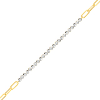 1/2 CT. T.W. Lab-Grown Diamond Line Paper Clip Chain Bracelet in Sterling Silver with 14K Gold Plate - 7.5"