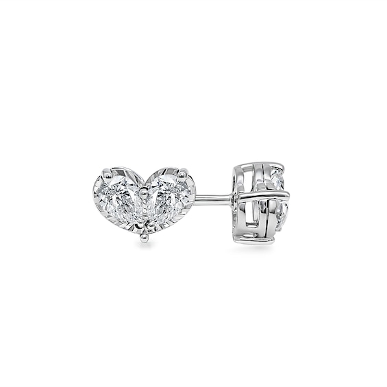1/2 CT. T.w. Pear-Shaped Certified Lab-Grown Diamond Toi et Moi Heart Stud Earrings in 10K White Gold (F/Si2)
