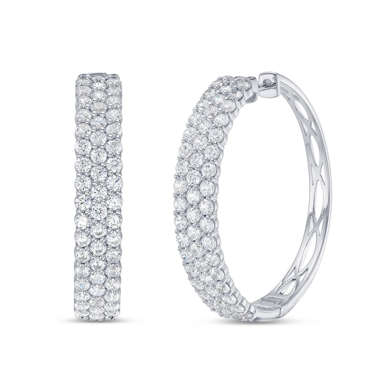 3 CT. T.w. Certified Lab-Grown Diamond Triple Row Hoop Earrings in 10K White Gold (I/Si2)