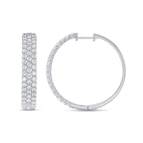 3 CT. T.w. Certified Lab-Grown Diamond Triple Row Hoop Earrings in 10K White Gold (I/Si2)