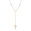 Thumbnail Image 1 of 6.0-6.5mm Freshwater Cultured Pearl Station Cross "Y" Necklace in 14K Gold
