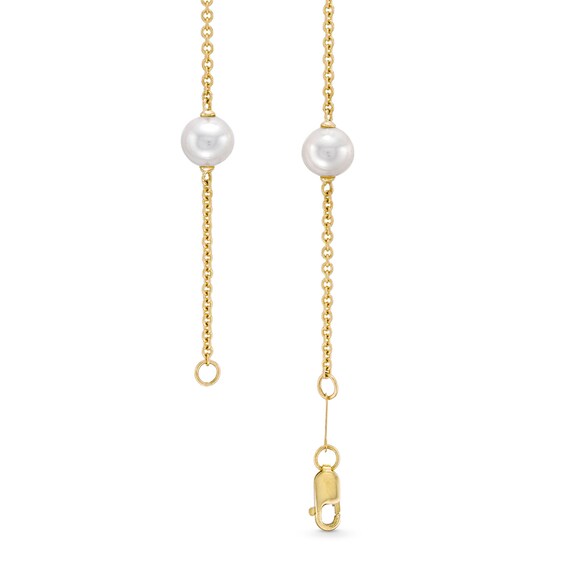 6.0-6.5mm Freshwater Cultured Pearl Station Cross "Y" Necklace in 14K Gold