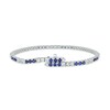 Thumbnail Image 1 of Blue and White Lab-Created Sapphire with Black Diamond Accent Alternating Trios Line Bracelet in Sterling Silver