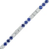 Thumbnail Image 2 of Blue and White Lab-Created Sapphire with Black Diamond Accent Alternating Trios Line Bracelet in Sterling Silver