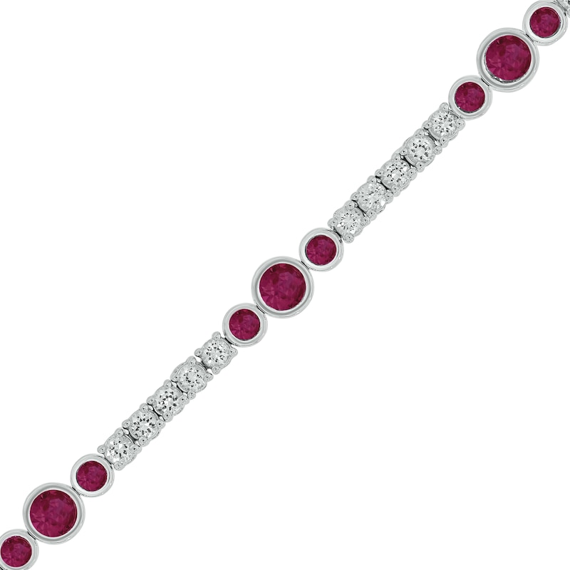 Main Image 2 of Lab-Created Ruby and White Lab-Created Sapphire with Black Diamond Accent Alternating Line Bracelet in Sterling Silver