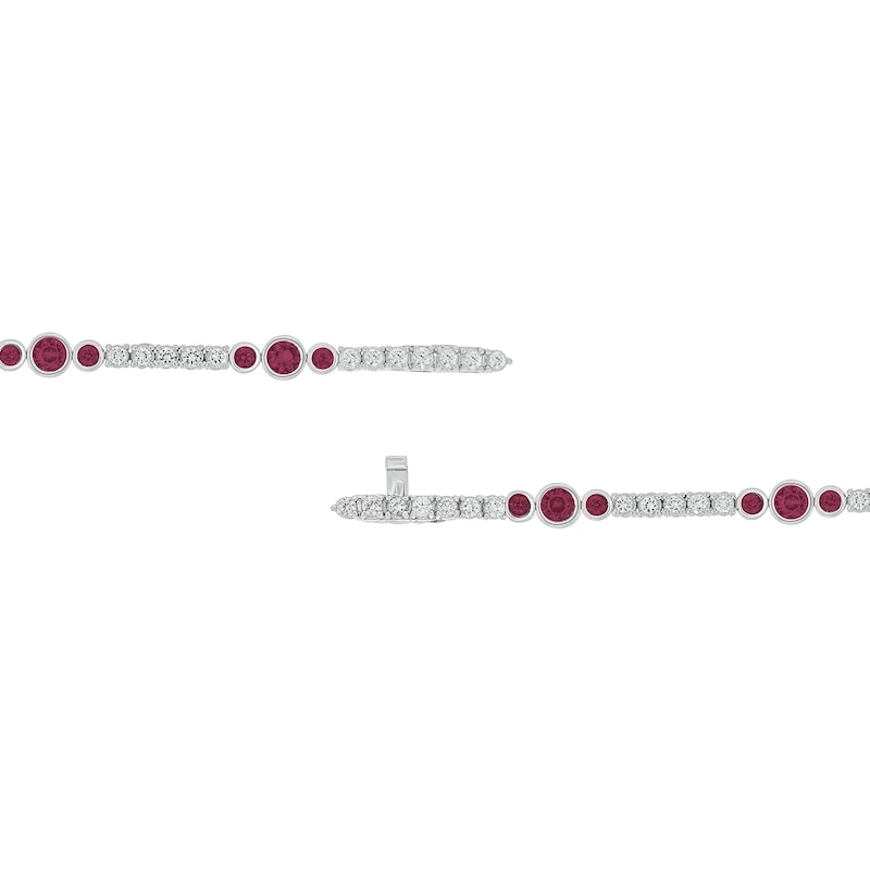 Main Image 3 of Lab-Created Ruby and White Lab-Created Sapphire with Black Diamond Accent Alternating Line Bracelet in Sterling Silver