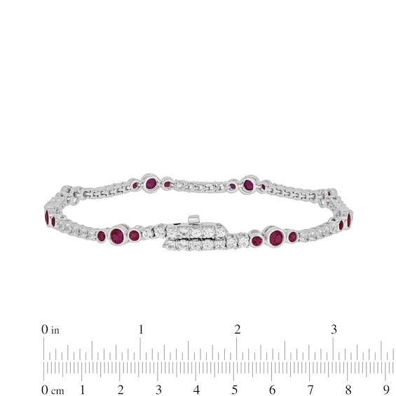 Lab-Created Ruby and White Lab-Created Sapphire with Black Diamond Accent Alternating Line Bracelet in Sterling Silver