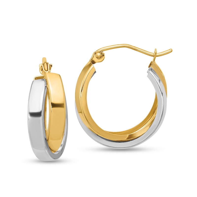 Main Image 1 of Layered Double Hoop Earrings in Hollow 10K Two-Tone Gold