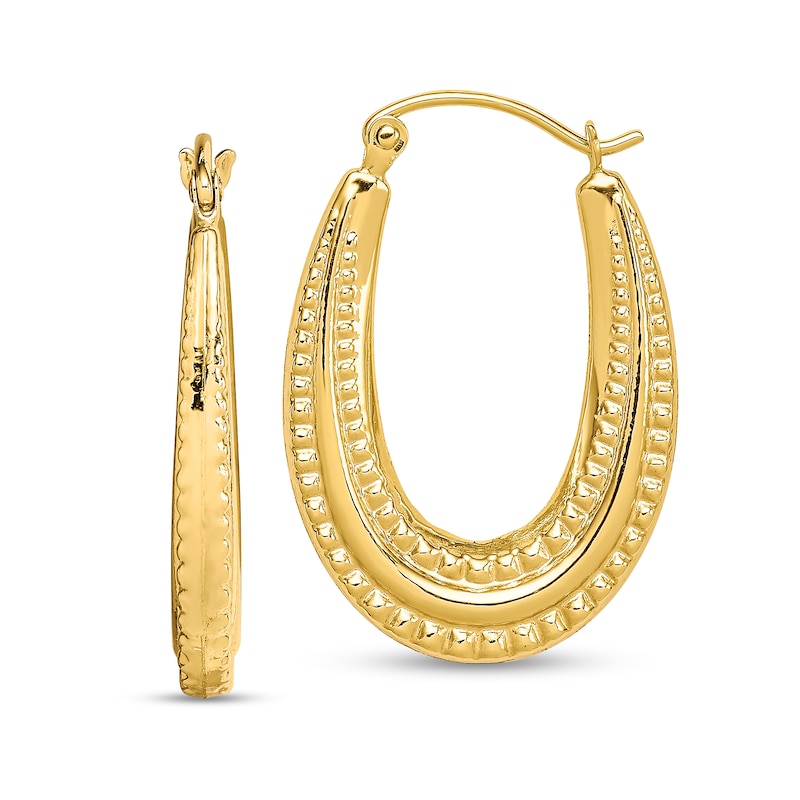 Main Image 1 of 25.0mm Textured Oval Hoop Earrings in Hollow 10K Gold