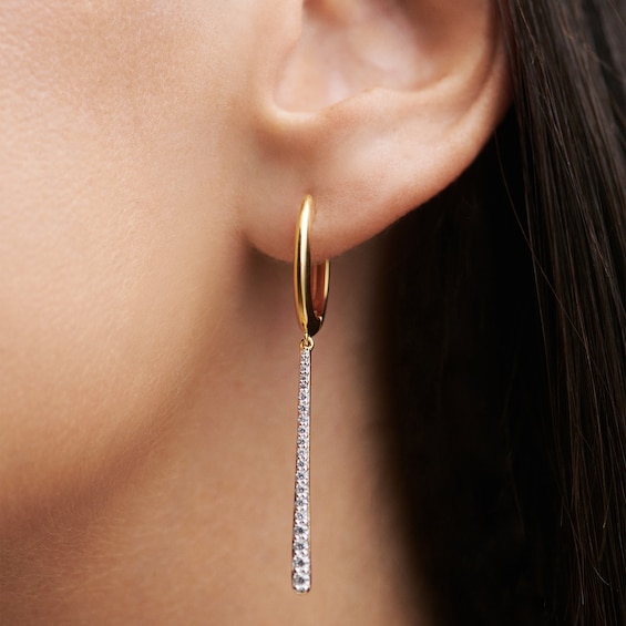 PDPAOLAâ¢ at Zales Cubic Zirconia Graduated Linear Dangle Mini Hoop Earrings in Sterling Silver with 18K Gold Plate