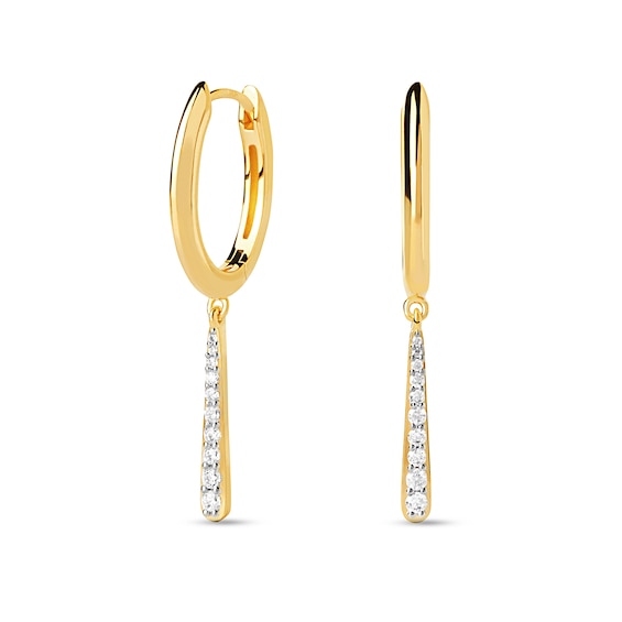 PDPAOLAâ¢ at Zales Cubic Zirconia Elongated Teardrop Mini Hoop Earrings in Sterling Silver with 18K Gold Plate