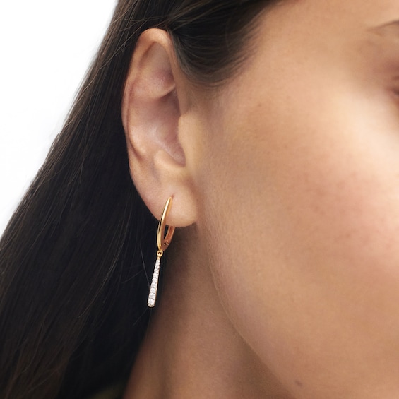 PDPAOLAâ¢ at Zales Cubic Zirconia Elongated Teardrop Mini Hoop Earrings in Sterling Silver with 18K Gold Plate