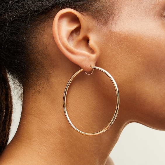 60.0mm Tube Hoop Earrings in Hollow 14K Gold