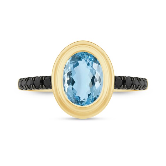 Zales x Christian Sirianoâ¢ Oval Aquamarine and Black Diamond Ring Sterling Silver with 14K Gold Plate