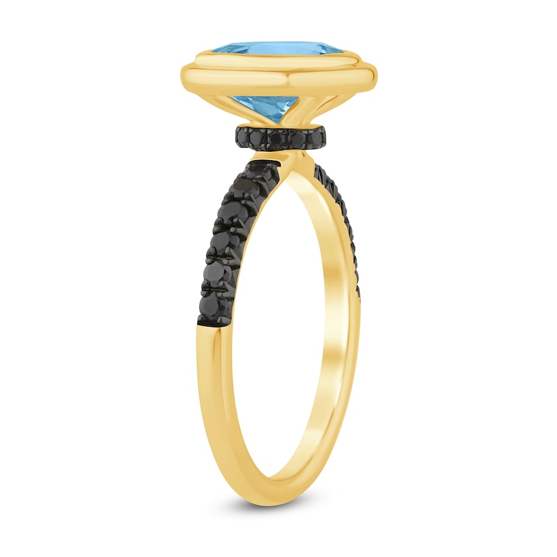 Main Image 3 of Zales x Christian Siriano™ Oval Aquamarine and Black Diamond Ring in Sterling Silver with 14K Gold Plate