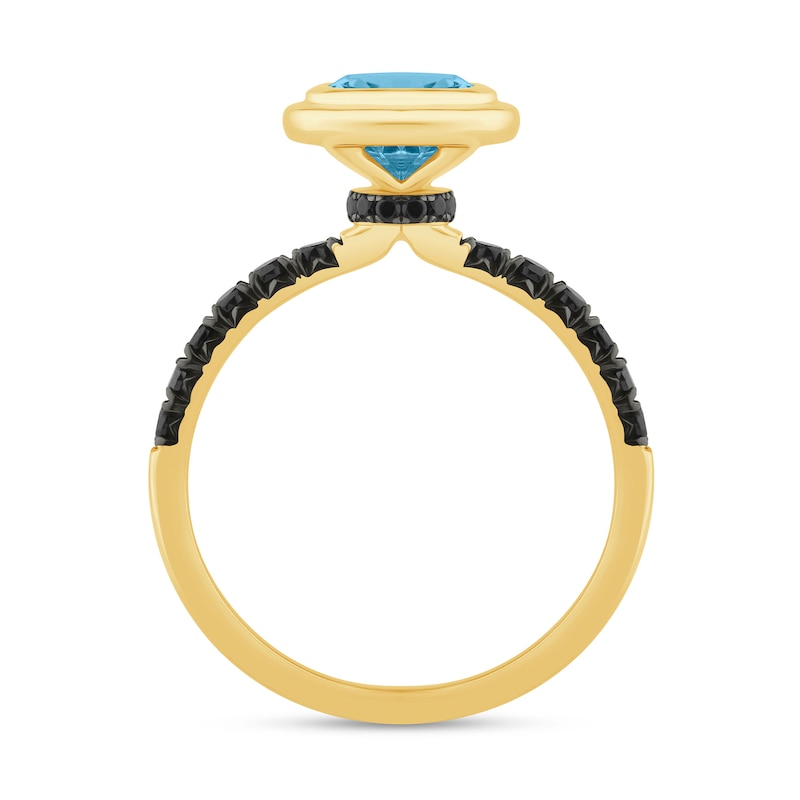 Main Image 4 of Zales x Christian Siriano™ Oval Aquamarine and Black Diamond Ring in Sterling Silver with 14K Gold Plate