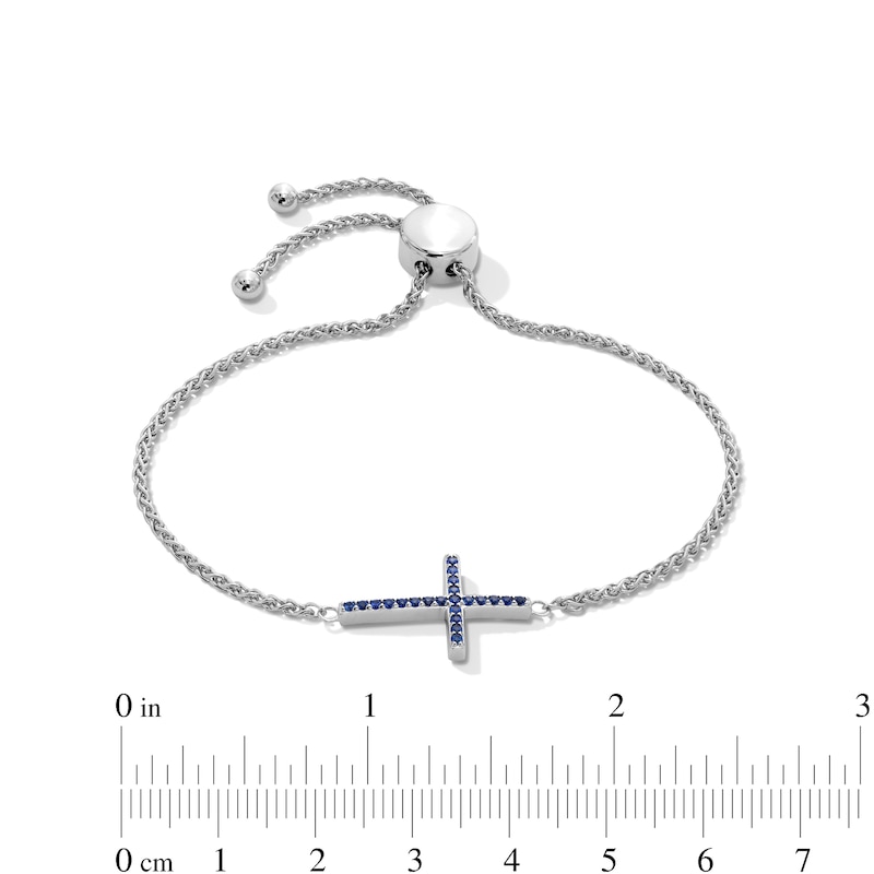 Main Image 3 of Blue Lab-Created Sapphire Sideways Cross Bolo Bracelet in Sterling Silver - 9.0"