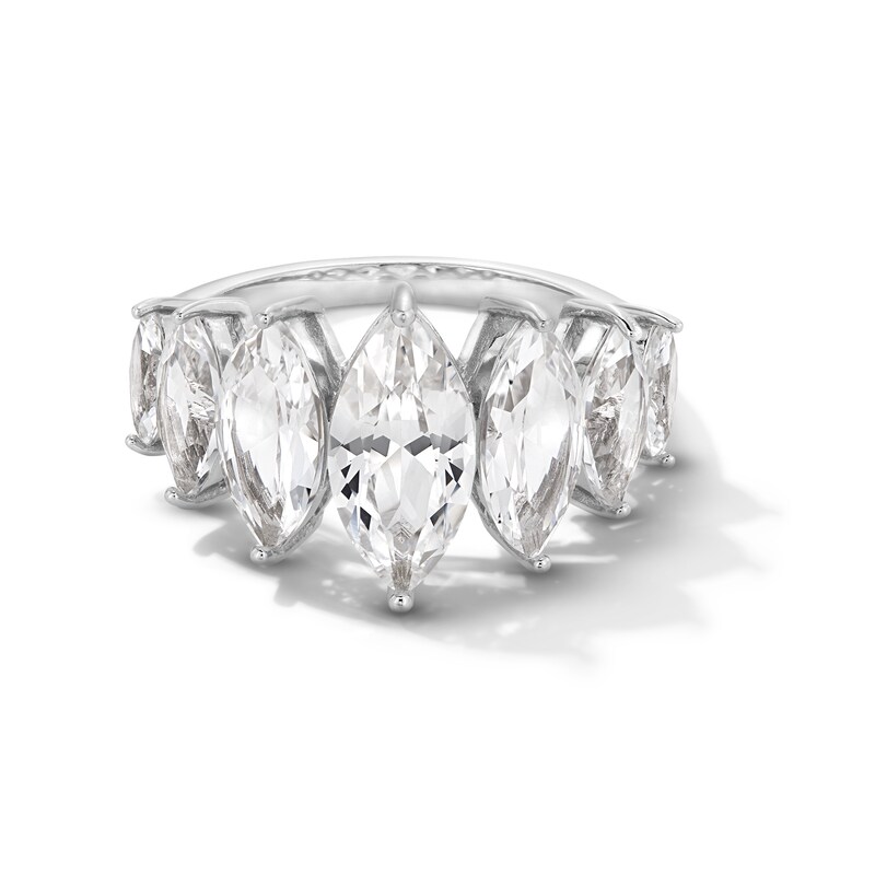 Main Image 1 of Marquise White Lab-Created Sapphire Graduated Seven Stone Ring in Sterling Silver