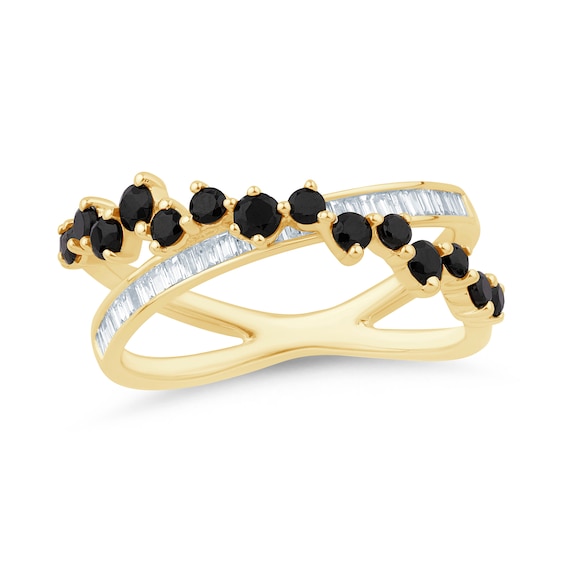 Zales x Christian Sirianoâ¢ 7/8 CT. T.w. Black and White Diamond Crossover Ring in Sterling Silver with 14K Gold Plate