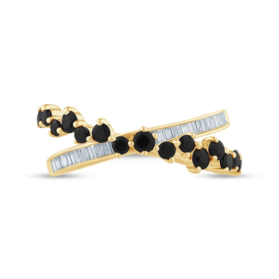 Zales x Christian Sirianoâ¢ 7/8 CT. T.w. Black and White Diamond Crossover Ring in Sterling Silver with 14K Gold Plate