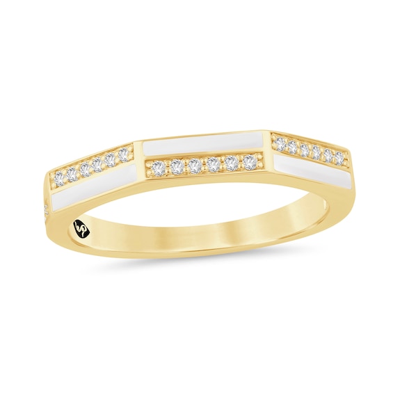 Zales x Christian Sirianoâ¢ 1/10 CT. T.w. Diamond White Enamel Angled Band in Sterling Silver with 14K Gold Plate