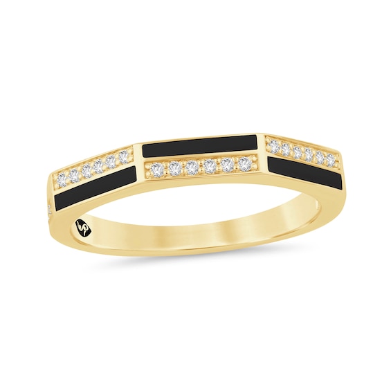 Zales x Christian Sirianoâ¢ 1/10 CT. T.w. Diamond Black Enamel Angled Band Sterling Silver with 14K Gold Plate