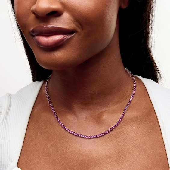 Lab-Created Ruby Tennis Necklace in Sterling Silver
